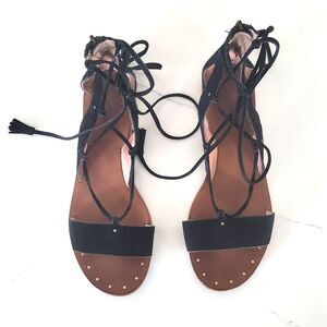 Madewell Gladiator Sandals Women's Size 7 Black Suede Lace Up Flats Bridget